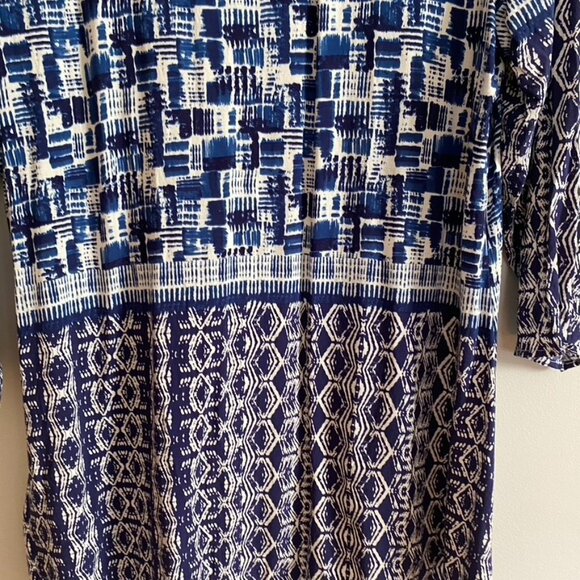 Habitat Blue and White Mayan Border Tunic Top - Picture 9 of 12